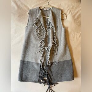 Vineyard Vines Long Gray Wool Fringe Vest, XXS